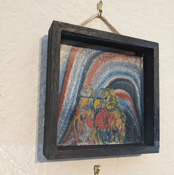 Birds Wall Art Handmade Parrot Design Resin Blue Red Home Decor Love - Picture 10 of 12